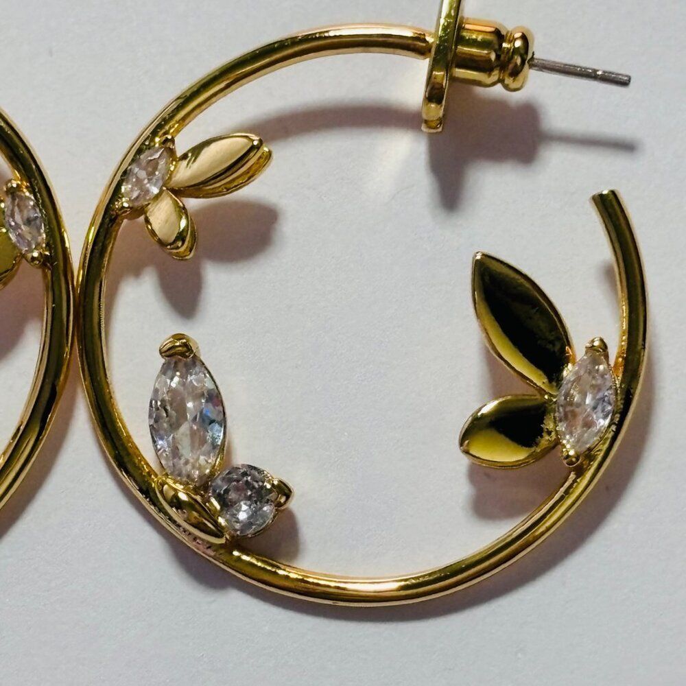 KATE SPADE Gold Crystal Floral Hoop Earrings Wedding Guest - Picture 14 of 14